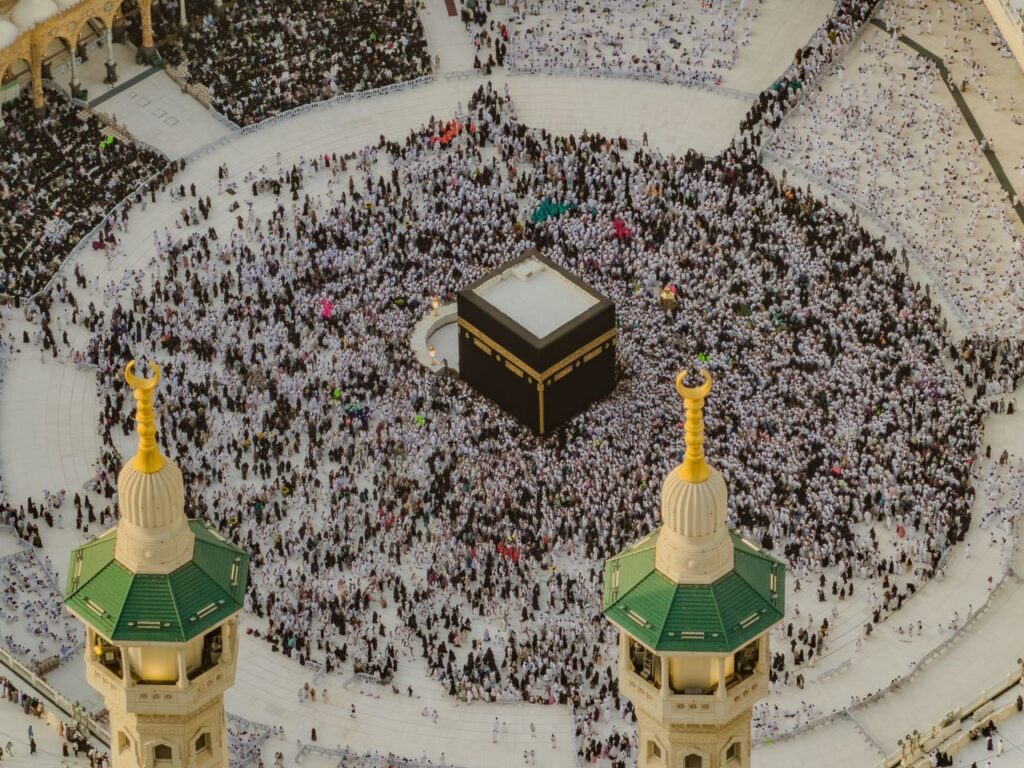 pexels-photo-38546873 Thousands of pilgrims gather around the Kaaba in Mecca during Hajj.